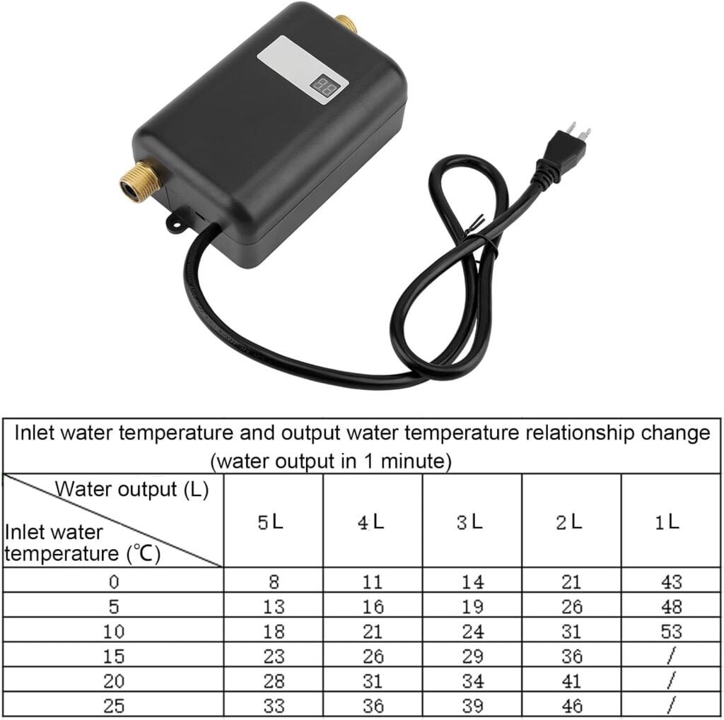 Instant Water Heater,110V 3000W Mini LCD Display Electric Tankless Hot Water Heater,Durable,Elegant and Fashionable for Bathroom Kitchen Washing,etc(US)(Black)