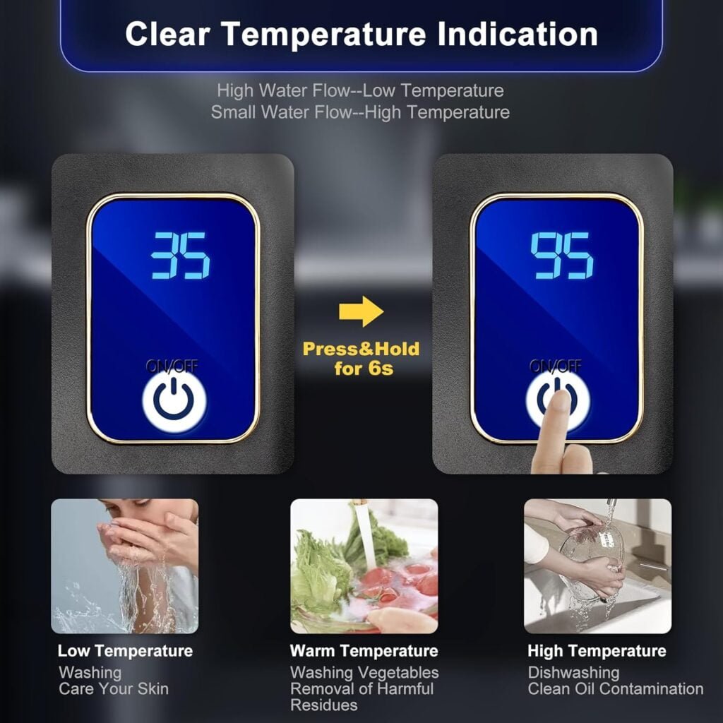 LOHISHILO Electric Tankless Water Heater Bathroom Kitchen Instant Hot Water Heater 3000W 110V with LED Display for Daily Washing, RVs, Bars, Schools, Hospitals (Black 3000W 110V)