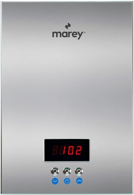 MAREY 24kW 4.7 MAX GPM ETL Certified 240V Self-Modulating Residential Multiple Points of Use Tankless Electric Water Heater, Silver MAREY 24kW 4.7 MAX GPM ETL Certified 240V Self-Modulating Residential Multiple Points of Use Tankless Electric Water Heater, Silver