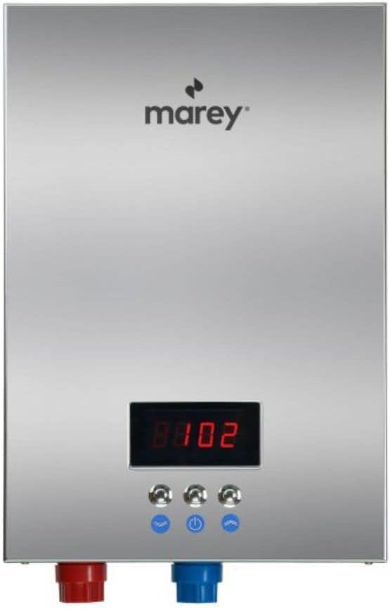 MAREY 24kW 4.7 MAX GPM ETL Certified 240V Self-Modulating Residential Multiple Points of Use Tankless Electric Water Heater, Silver MAREY 24kW 4.7 MAX GPM ETL Certified 240V Self-Modulating Residential Multiple Points of Use Tankless Electric Water Heater, Silver