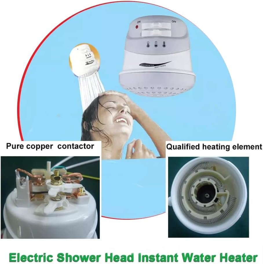 SKCN Electric 5400W 110V Electric Instant Hot Water Shower Head Heater Automatic Instant Three Temperature for Bathroom Shower Heating(not Include Stand), White