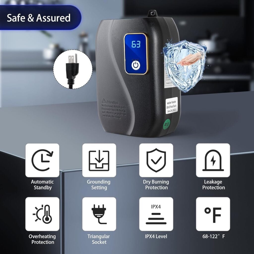 Tankless Electric Water Heater, 110V 3000W Under Sink On Demand Instant Hot Water Heater for Kitchen Bathroom Washing (Red)