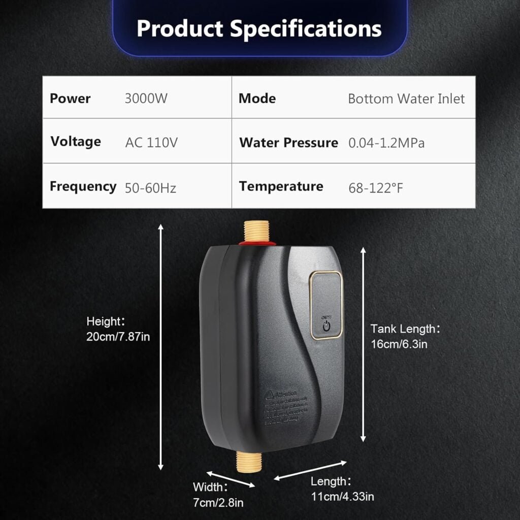 Tankless Electric Water Heater, 110V 3000W Under Sink On Demand Instant Hot Water Heater for Kitchen Bathroom Washing (Red)