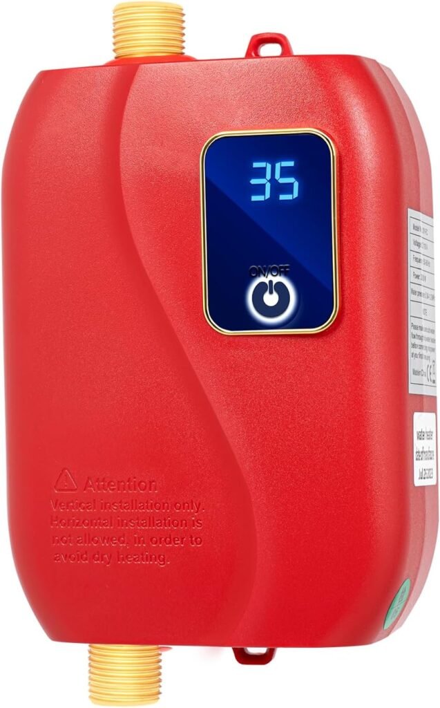 Tankless Electric Water Heater, 110V 3000W Under Sink On Demand Instant Hot Water Heater for Kitchen Bathroom Washing (Red)