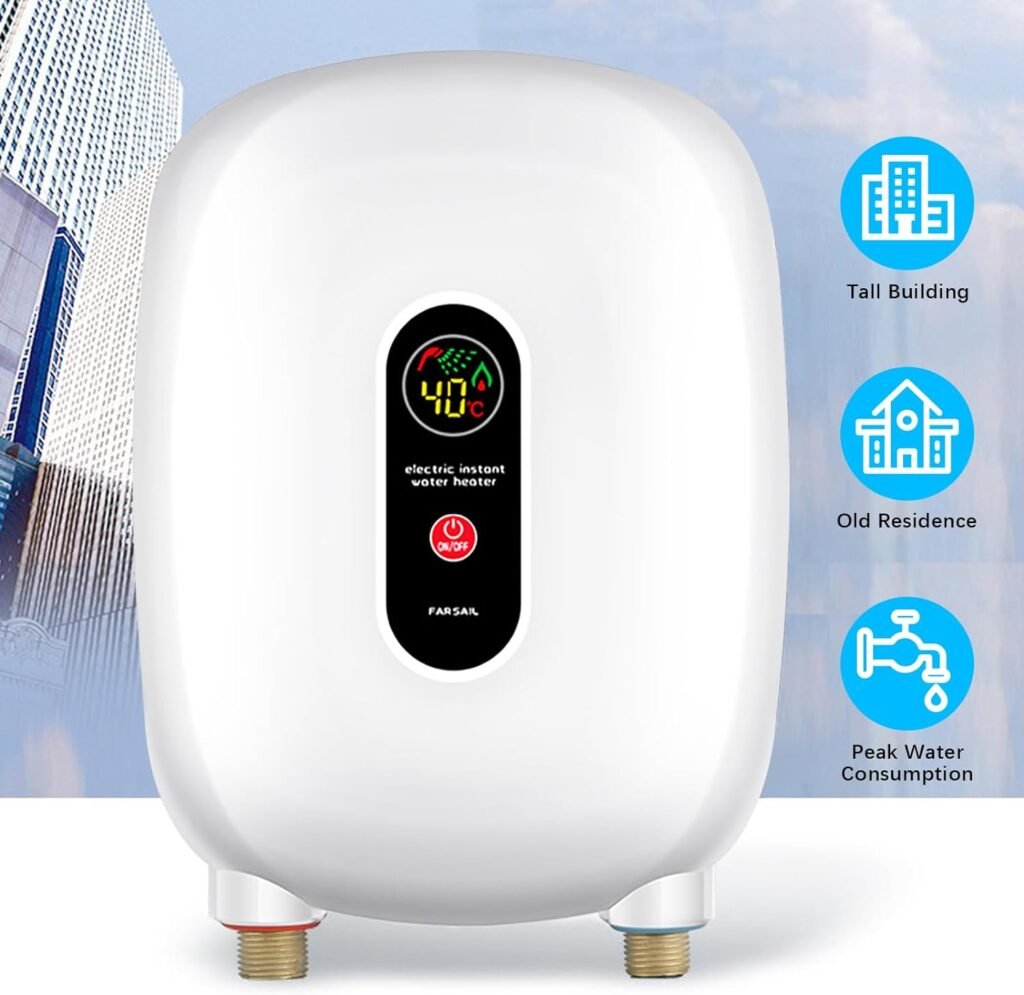 Tankless Electric Water Heater 110V 3000W,Mini Constant Temperature Instant Hot Water Heater Under Sink On Demand for Kitchen Bathroom Washing Adjustable Temperature 68°F ~ 126°F (Black) (White)