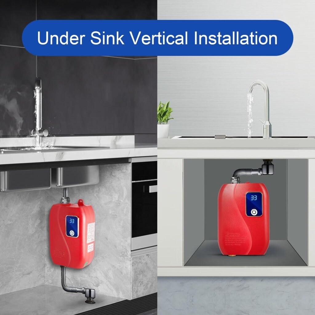 Tankless Hot Water Heater System 110V 3000W Mini Instant Electric Water Heater Portable Wall Floor Mount Water Heater Shower for Kitchen Bath Home Use, Red
