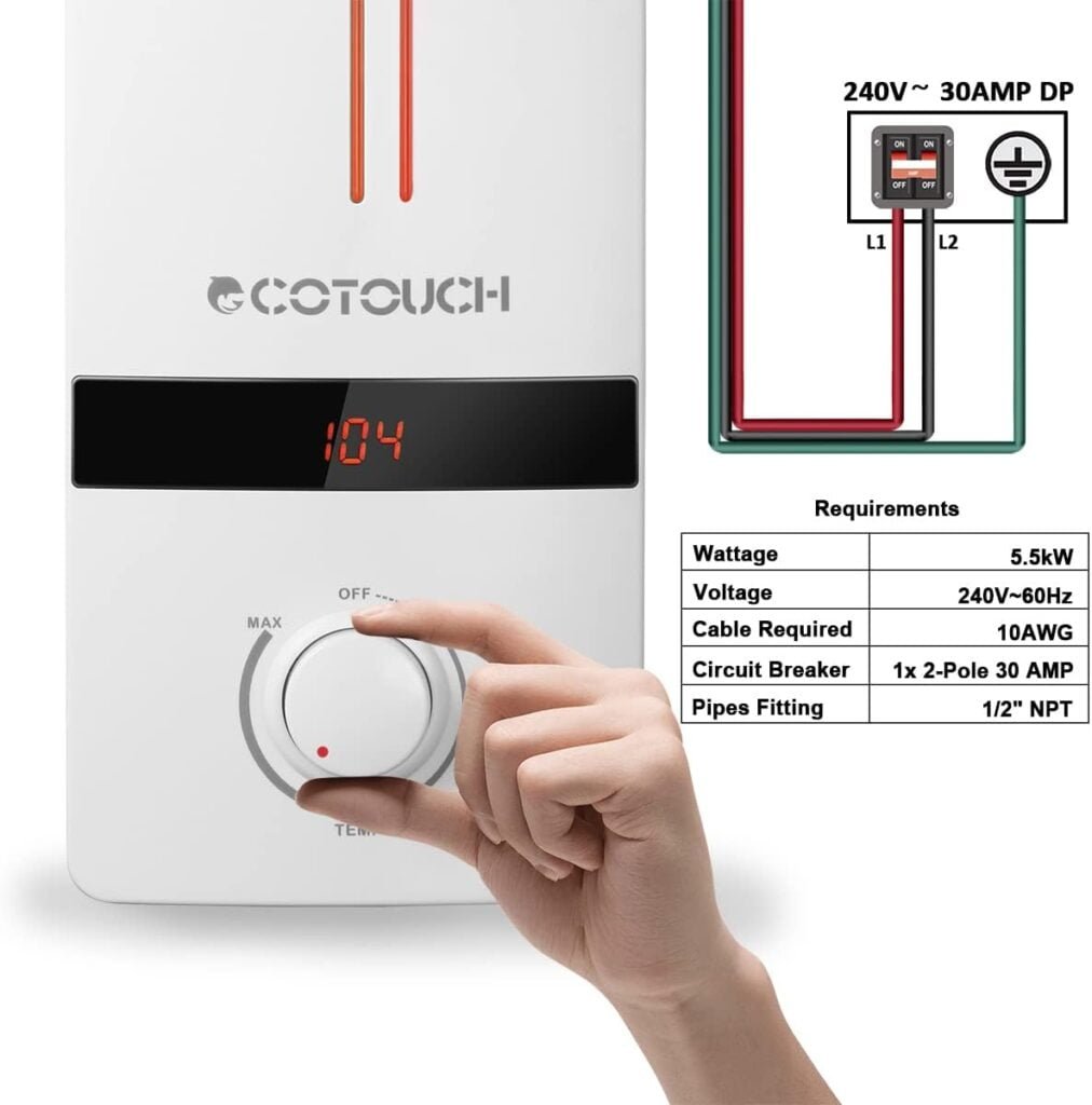 Tankless Water Heater Electric 5.5kW 240V, ECOTOUCH Smart Mini Water Heater Self-Modulating Instant Hot Water Heater For Sink, Point of Use Water Heater White