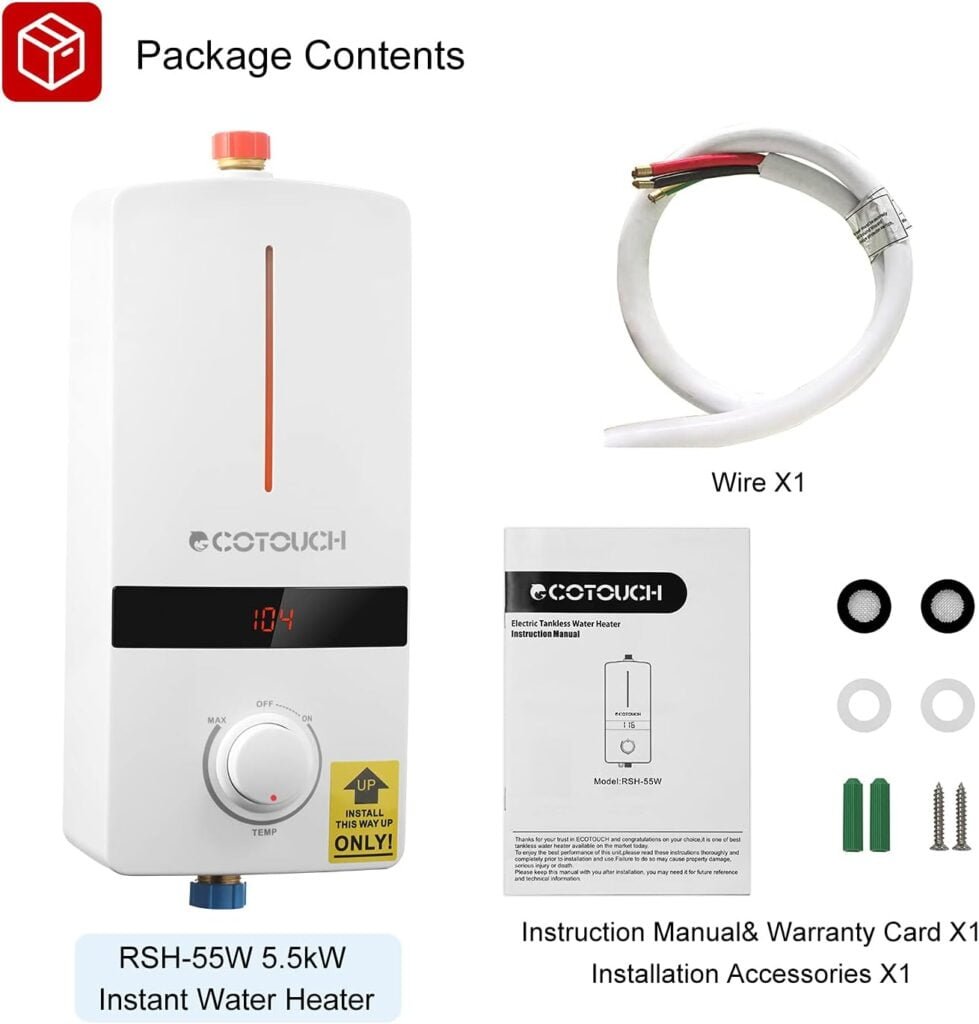 Tankless Water Heater Electric 5.5kW 240V, ECOTOUCH Smart Mini Water Heater Self-Modulating Instant Hot Water Heater For Sink, Point of Use Water Heater White