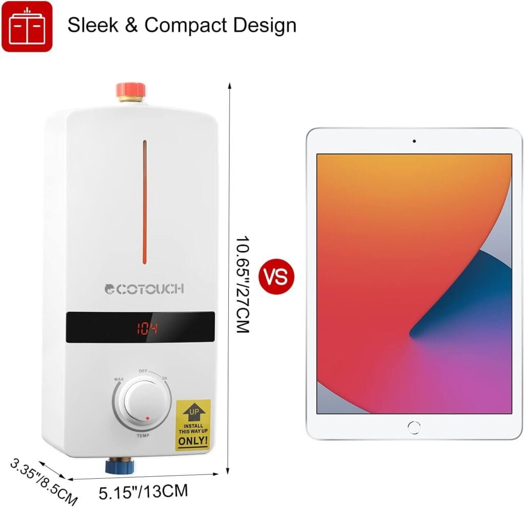 Tankless Water Heater Electric 5.5kW 240V, ECOTOUCH Smart Mini Water Heater Self-Modulating Instant Hot Water Heater For Sink, Point of Use Water Heater White