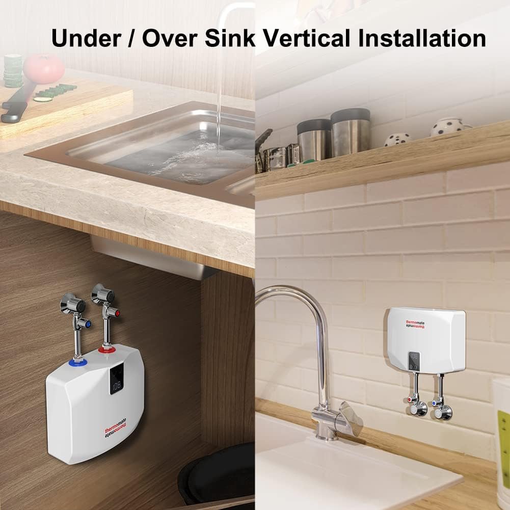 Tankless Water Heater Electric, thermomate 3.5kW 120V Hard Wired Point of Use On Demand Hot Water Heater Self Modulating ET035 (NO PLUG) (White)