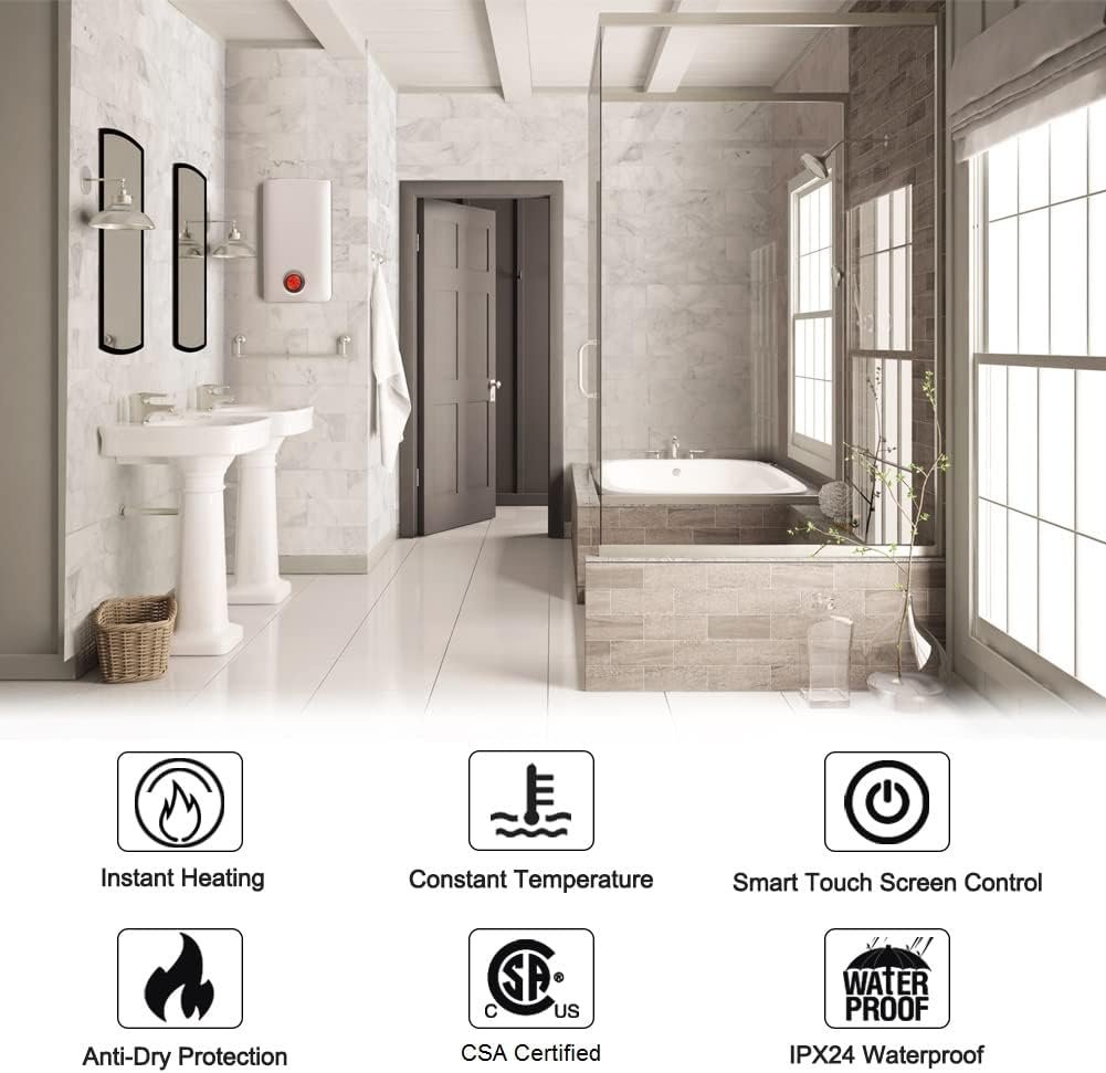 Thermoflow Tankless Water Heater Electric, 24kW at 240 Volts on Demand Instant Endless Hot Water Heater with Self Modulating Temperature Technology for Whole House Shower, CSA Listed Thermoflow Tankless Water Heater Electric, 24kW at 240 Volts on Demand Instant Endless Hot Water Heater with Self Modulating Temperature Technology for Whole House Shower, CSA Listed