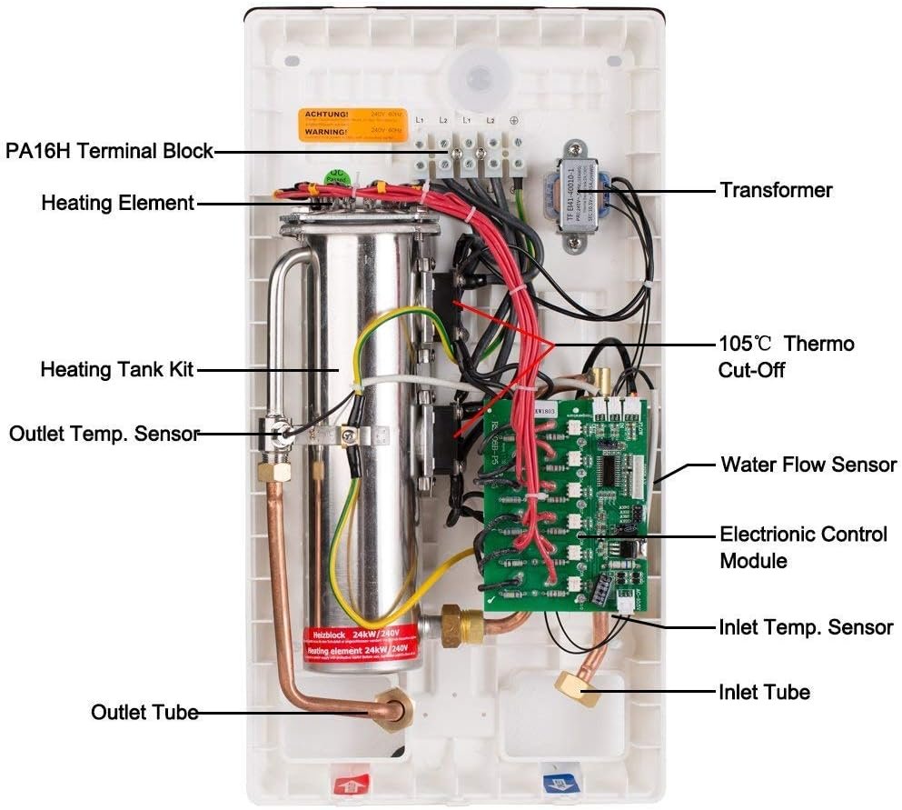 Thermoflow Tankless Water Heater Electric, 24kW at 240 Volts on Demand Instant Endless Hot Water Heater with Self Modulating Temperature Technology for Whole House Shower, CSA Listed Thermoflow Tankless Water Heater Electric, 24kW at 240 Volts on Demand Instant Endless Hot Water Heater with Self Modulating Temperature Technology for Whole House Shower, CSA Listed