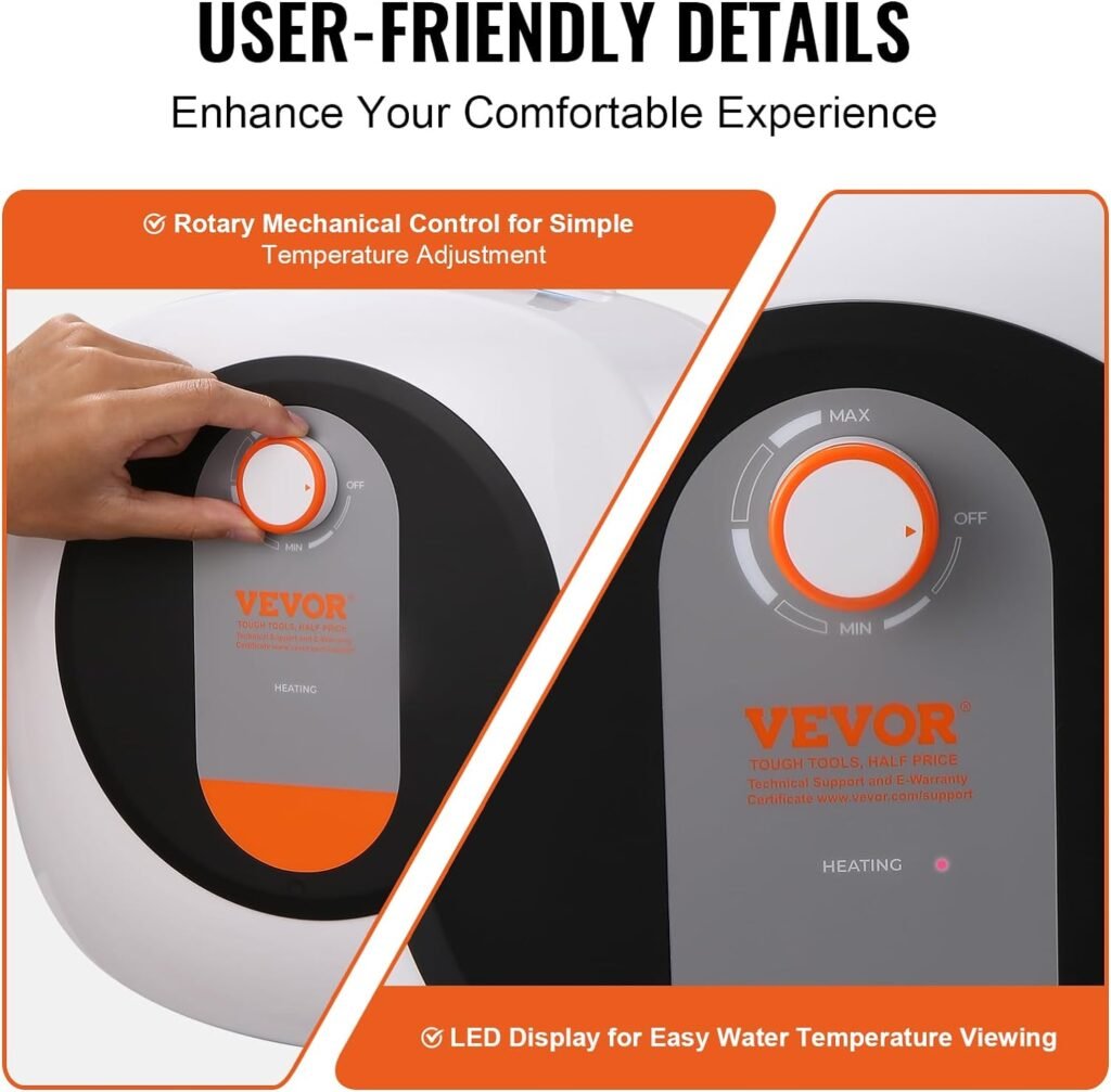 VEVOR Electric Mini-Tank Water Heater, 2.5-Gallon Tank Hot Water Boiler Storage, 1400W Power, Safety Temperature Pressure Valve Easy Install, for Kichen Bathroom Restaurant, Shelf Wall Floor Mounted VEVOR Electric Mini-Tank Water Heater, 2.5-Gallon Tank Hot Water Boiler Storage, 1400W Power, Safety Temperature Pressure Valve Easy Install, for Kichen Bathroom Restaurant, Shelf Wall Floor Mounted