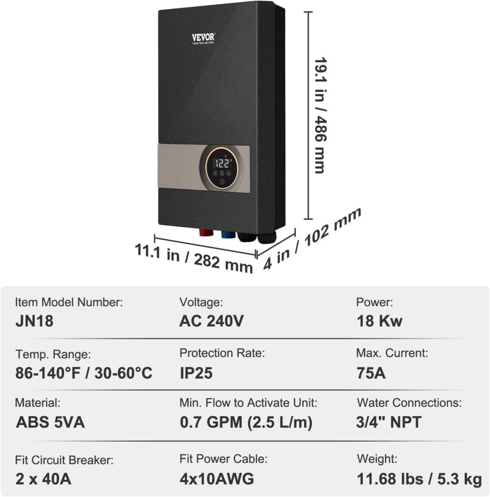 VEVOR Electric Tankless Water Heater, 13.8KW Instant Hot Water Heater, Digital Temperature Display  Easy Installation  24-Hour Water Supply, For Kitchen Bathroom Shower Mall Salon VEVOR Electric Tankless Water Heater, 13.8KW Instant Hot Water Heater, Digital Temperature Display  Easy Installation  24-Hour Water Supply, For Kitchen Bathroom Shower Mall Salon