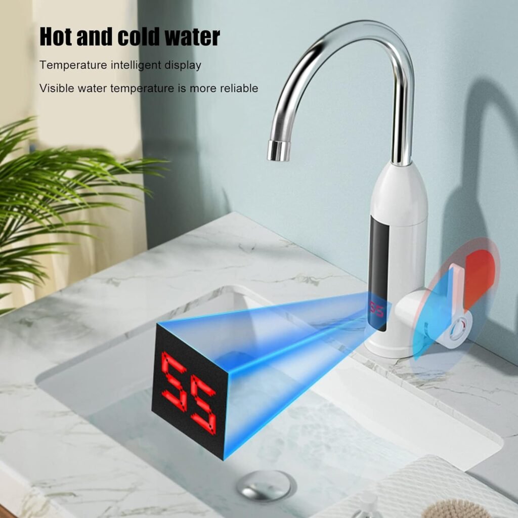 VTOSEN Electric Tankless Water Heater Faucet 3000W, Stainless Steel Kitchen Electric Water Heater Tap IPX4 for Tankless Hot Water, ABS Water Heating Faucet with LED Digital Display 30-60 ℃(US 110V) VTOSEN Electric Tankless Water Heater Faucet 3000W, Stainless Steel Kitchen Electric Water Heater Tap IPX4 for Tankless Hot Water, ABS Water Heating Faucet with LED Digital Display 30-60 ℃(US 110V)