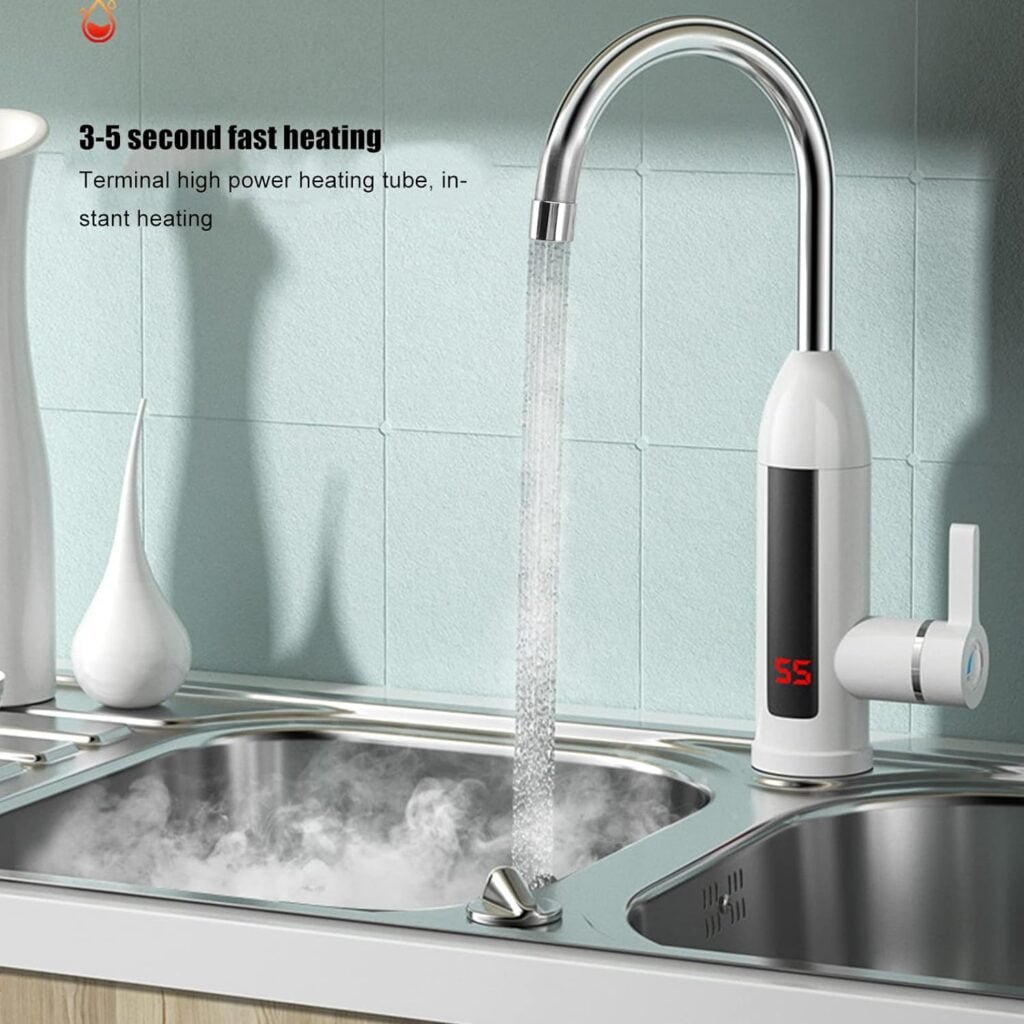 VTOSEN Electric Tankless Water Heater Faucet 3000W, Stainless Steel Kitchen Electric Water Heater Tap IPX4 for Tankless Hot Water, ABS Water Heating Faucet with LED Digital Display 30-60 ℃(US 110V) VTOSEN Electric Tankless Water Heater Faucet 3000W, Stainless Steel Kitchen Electric Water Heater Tap IPX4 for Tankless Hot Water, ABS Water Heating Faucet with LED Digital Display 30-60 ℃(US 110V)