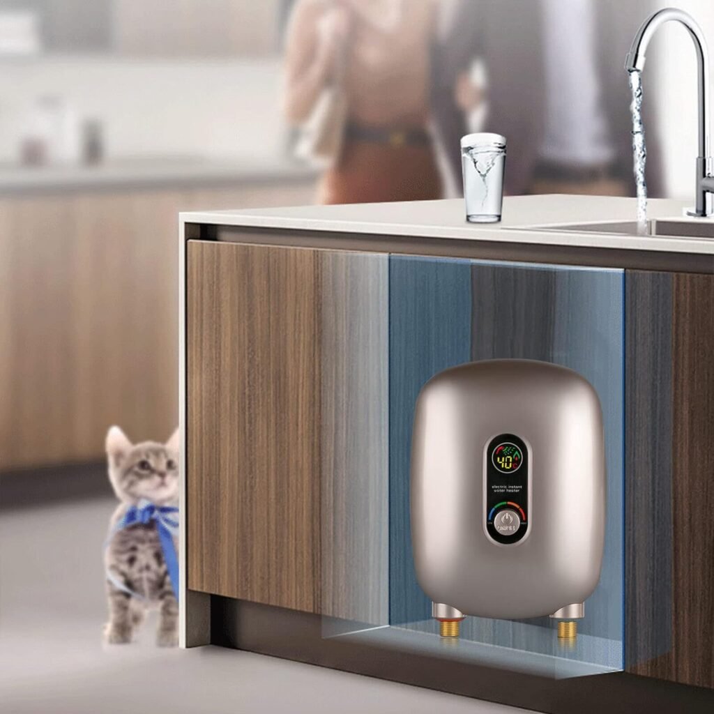 Water Heater Electric Water Heater Mini Tankless Water Heater 220V Small Instantaneous Sink Under Plug Water Heater With for Kitchen Bathroom Sink Faucet (Gold)