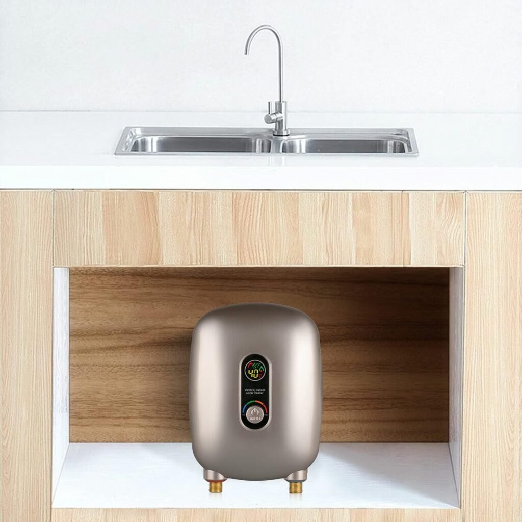 Water Heater Electric Water Heater Mini Tankless Water Heater 220V Small Instantaneous Sink Under Plug Water Heater With for Kitchen Bathroom Sink Faucet (Gold)