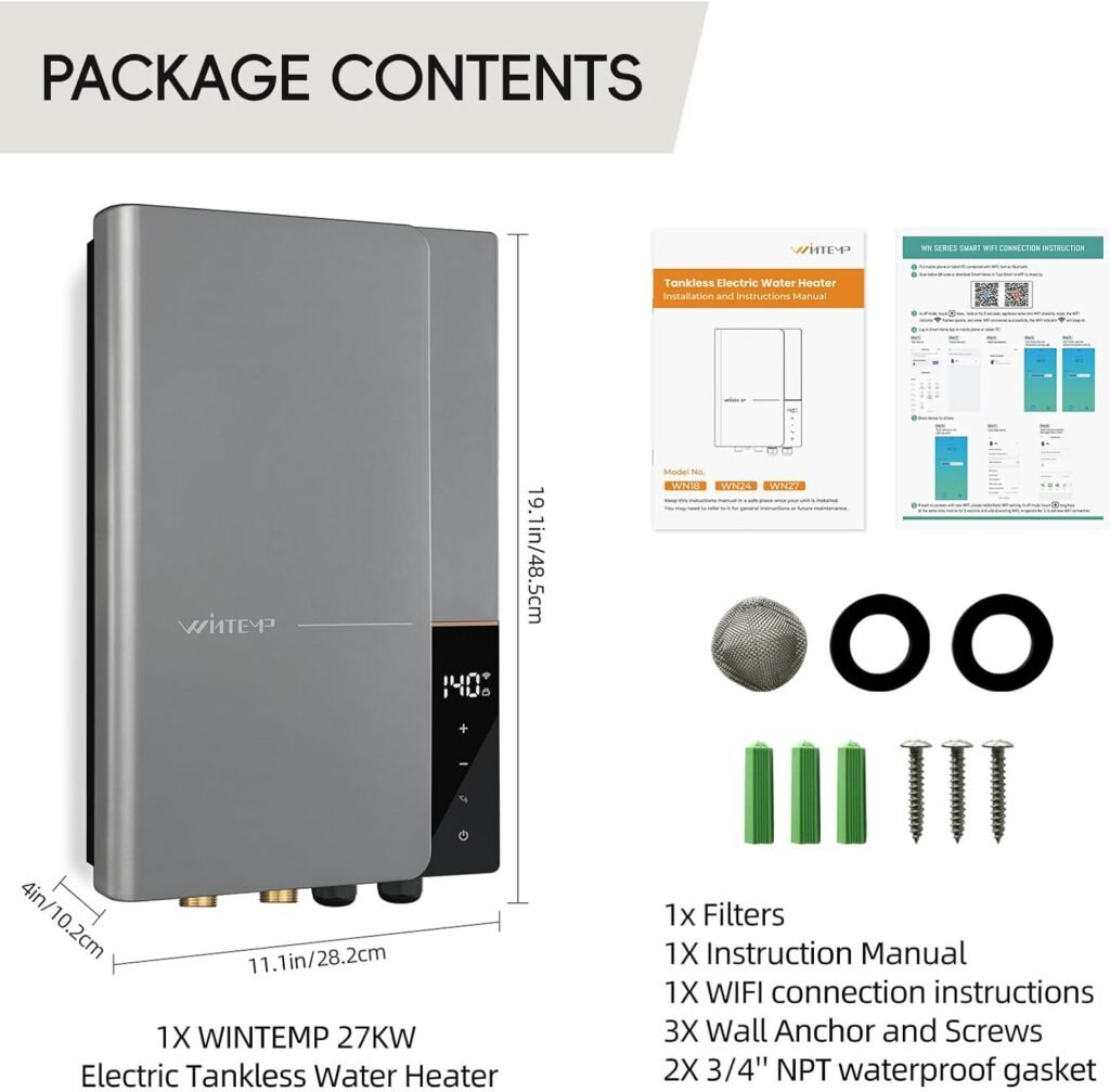 WINTEMP Tankless Water Heater Electric 27KW 240V, Suitable for Whole - House Hot Water Supply, Self - Regulating On - Demand Hot Water Wigital Temperature Display WIFI Control WN27 WINTEMP Tankless Water Heater Electric 27KW 240V, Suitable for Whole - House Hot Water Supply, Self - Regulating On - Demand Hot Water Wigital Temperature Display WIFI Control WN27