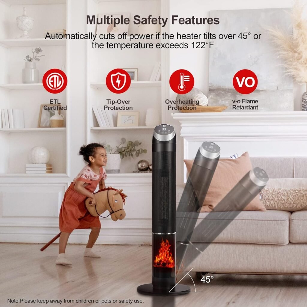 38 Space Heater, Heaters for Large Room, 1500W PTC Fast Heating Oscillating Ceramic Heater with Thermostat, 24H Timer, Remote, 3D Flame, Overheat Tip-over Protection, for Home, Indoor Use (38 Inch) 38 Space Heater, Heaters for Large Room, 1500W PTC Fast Heating Oscillating Ceramic Heater with Thermostat, 24H Timer, Remote, 3D Flame, Overheat Tip-over Protection, for Home, Indoor Use (38 Inch)