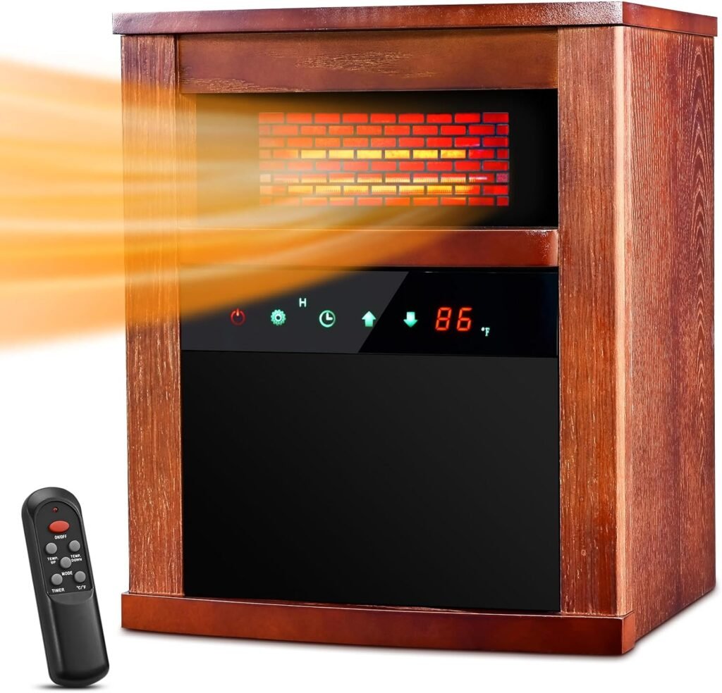 Air Choice Electric Space Heater, 1500W Infrared Heater w/ 3 Heating Mode, Thermostat, Remote Control  12h Timer, Small Portable Room Heaters for Indoor Use, Bedroom, Office, Living Room, Dark Walnut Air Choice Electric Space Heater, 1500W Infrared Heater w/ 3 Heating Mode, Thermostat, Remote Control  12h Timer, Small Portable Room Heaters for Indoor Use, Bedroom, Office, Living Room, Dark Walnut