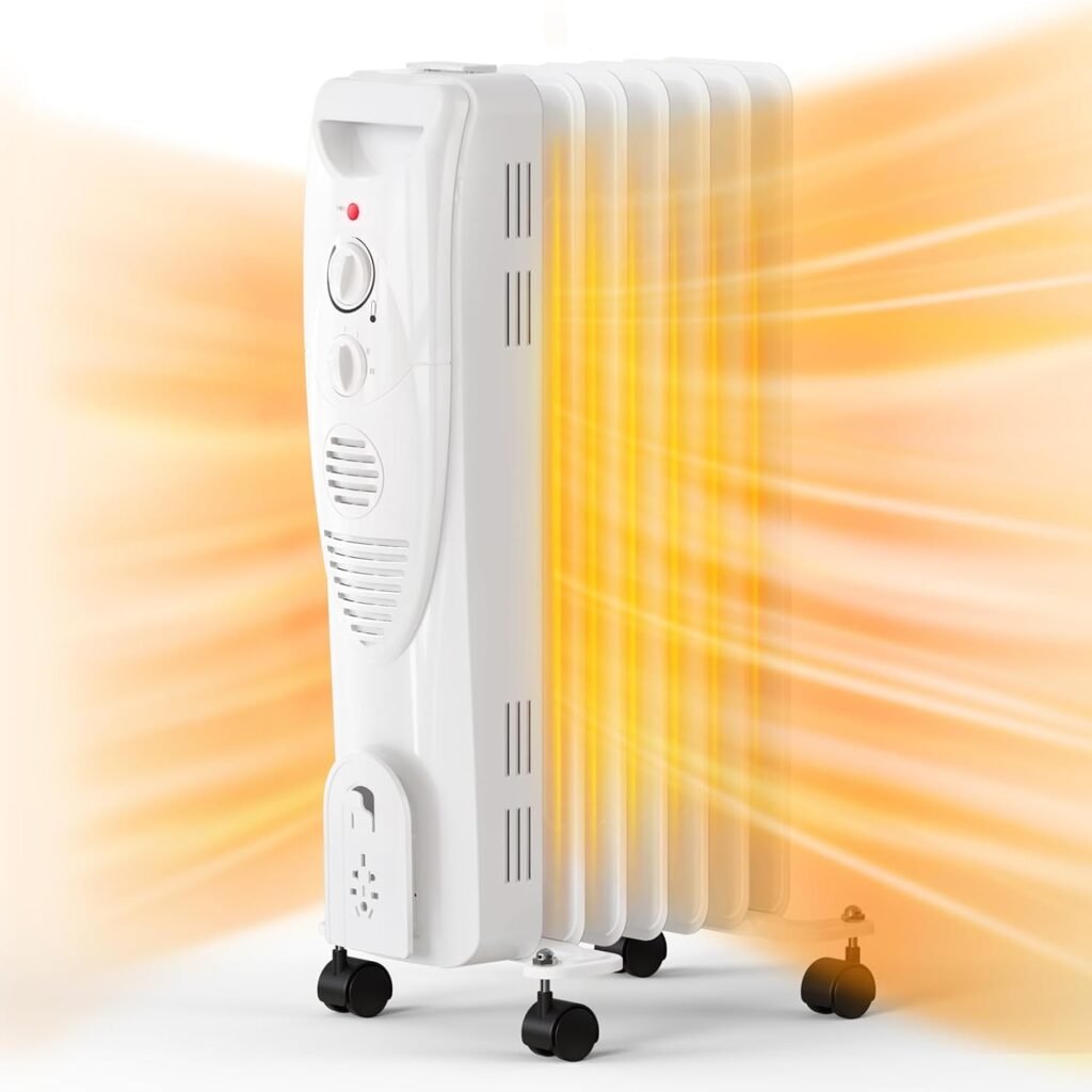 Air Choice Oil Heater, 1500W Electric Space Heater with 3 Heat Settings, Overheat  Tip-Over Protection, Adjustable Thermostat, Quiet Portable Oil Filled Radiator Heater for Indoor Use, Bedroom, Home Air Choice Oil Heater, 1500W Electric Space Heater with 3 Heat Settings, Overheat  Tip-Over Protection, Adjustable Thermostat, Quiet Portable Oil Filled Radiator Heater for Indoor Use, Bedroom, Home