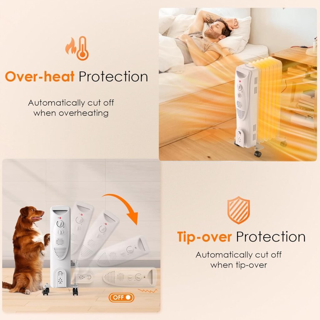Air Choice Oil Heater, 1500W Electric Space Heater with 3 Heat Settings, Overheat  Tip-Over Protection, Adjustable Thermostat, Quiet Portable Oil Filled Radiator Heater for Indoor Use, Bedroom, Home Air Choice Oil Heater, 1500W Electric Space Heater with 3 Heat Settings, Overheat  Tip-Over Protection, Adjustable Thermostat, Quiet Portable Oil Filled Radiator Heater for Indoor Use, Bedroom, Home