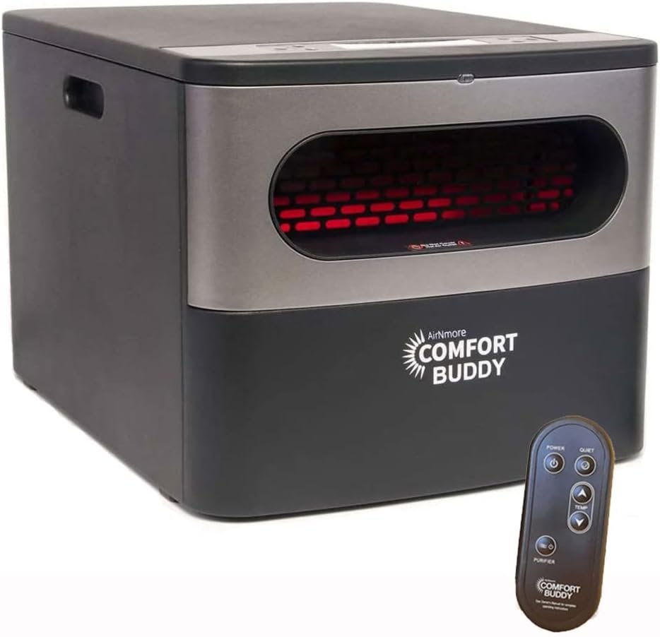 Airnmore Comfort Buddy, Our Newest Space Heater, Unique Small Form Factor for Small Areas, On-Top Controls plus Handheld Remote, Intertek Listed, Great for Bedrooms, Basements, Garages Airnmore Comfort Buddy, Our Newest Space Heater, Unique Small Form Factor for Small Areas, On-Top Controls plus Handheld Remote, Intertek Listed, Great for Bedrooms, Basements, Garages