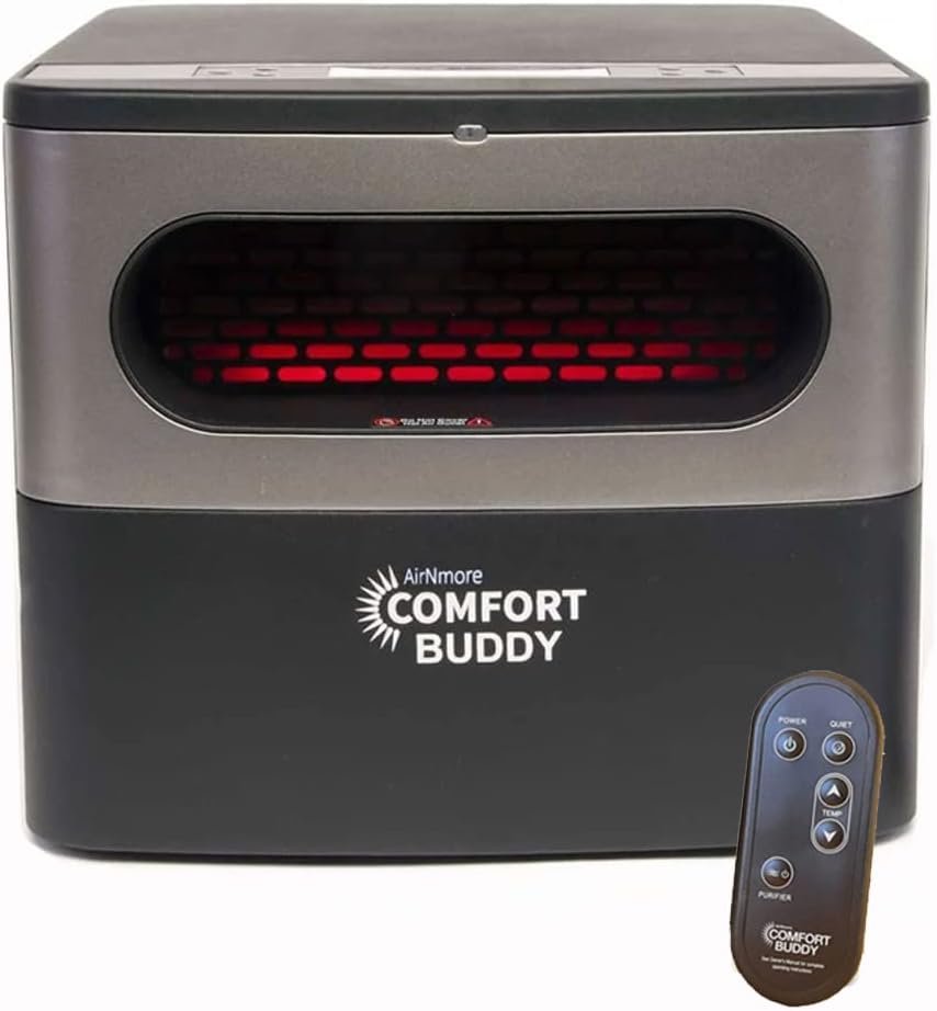 Airnmore Comfort Buddy, Our Newest Space Heater, Unique Small Form Factor for Small Areas, On-Top Controls plus Handheld Remote, Intertek Listed, Great for Bedrooms, Basements, Garages Airnmore Comfort Buddy, Our Newest Space Heater, Unique Small Form Factor for Small Areas, On-Top Controls plus Handheld Remote, Intertek Listed, Great for Bedrooms, Basements, Garages