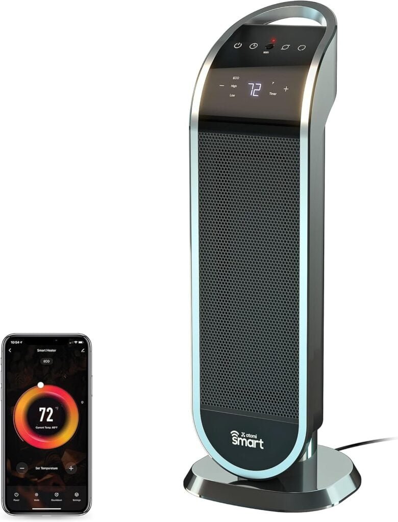 atomi smart 25 WiFi Portable Tower Space Heater - 2nd Gen, 1500W, Oscillating, 750 Sq. Ft. Coverage, Works with Alexa  Google Assistant, Beeping Sound Removed atomi smart 25 WiFi Portable Tower Space Heater - 2nd Gen, 1500W, Oscillating, 750 Sq. Ft. Coverage, Works with Alexa  Google Assistant, Beeping Sound Removed