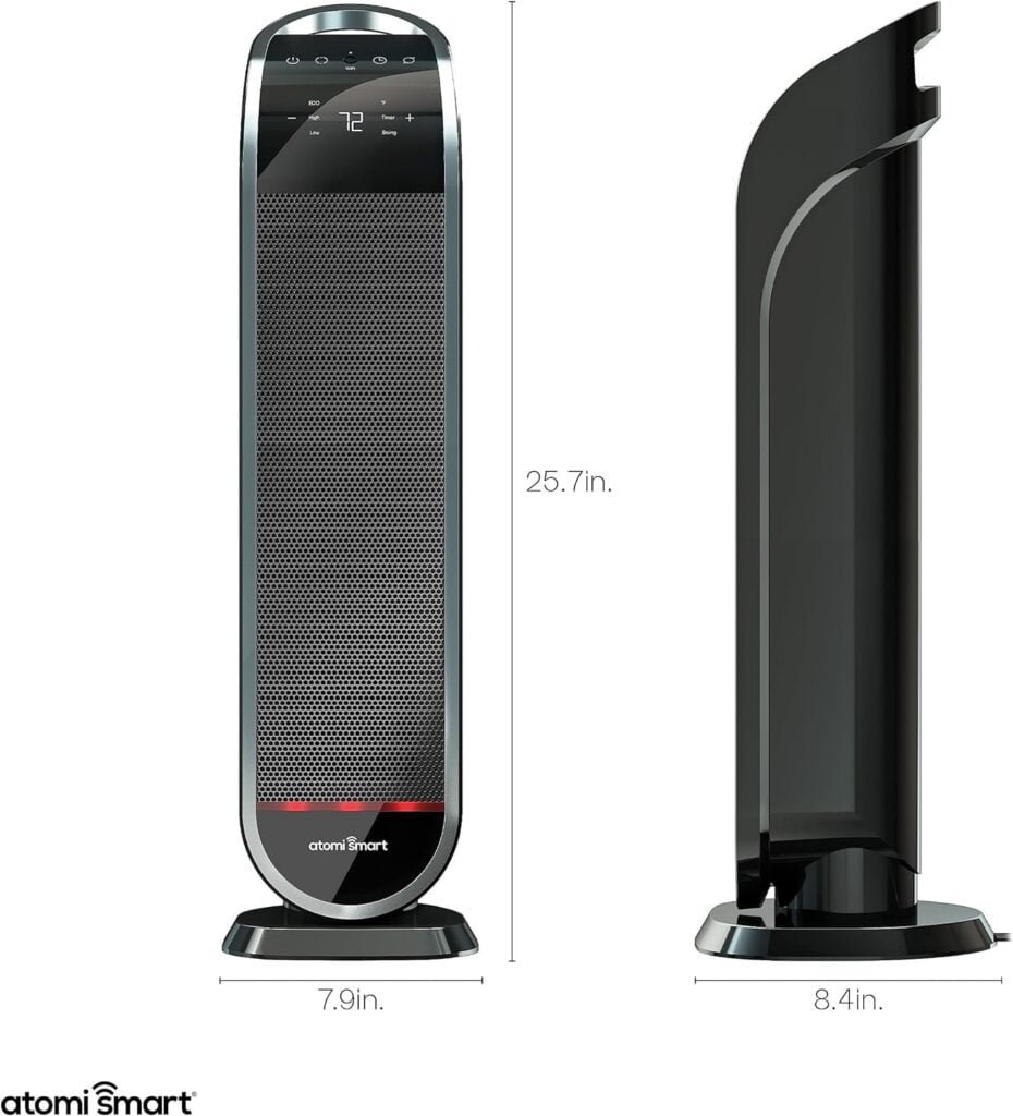 atomi smart 25 WiFi Portable Tower Space Heater - 2nd Gen, 1500W, Oscillating, 750 Sq. Ft. Coverage, Works with Alexa  Google Assistant, Beeping Sound Removed atomi smart 25 WiFi Portable Tower Space Heater - 2nd Gen, 1500W, Oscillating, 750 Sq. Ft. Coverage, Works with Alexa  Google Assistant, Beeping Sound Removed