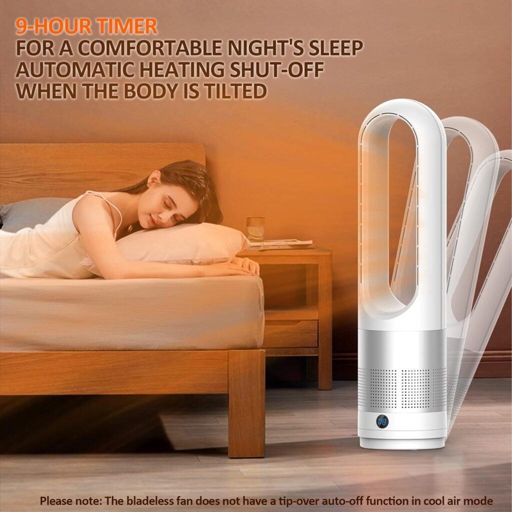 Bladeless Tower Fan, 1400W Space Heater  40W Cooler Fan Combo with Remote, 80°Oscillation, 8 Speeds and 3 Heating Modes, 9H Timer, LED Display, Fast Safety Heat and Quiet for Bedroom, Kitchen, Office Bladeless Tower Fan, 1400W Space Heater  40W Cooler Fan Combo with Remote, 80°Oscillation, 8 Speeds and 3 Heating Modes, 9H Timer, LED Display, Fast Safety Heat and Quiet for Bedroom, Kitchen, Office