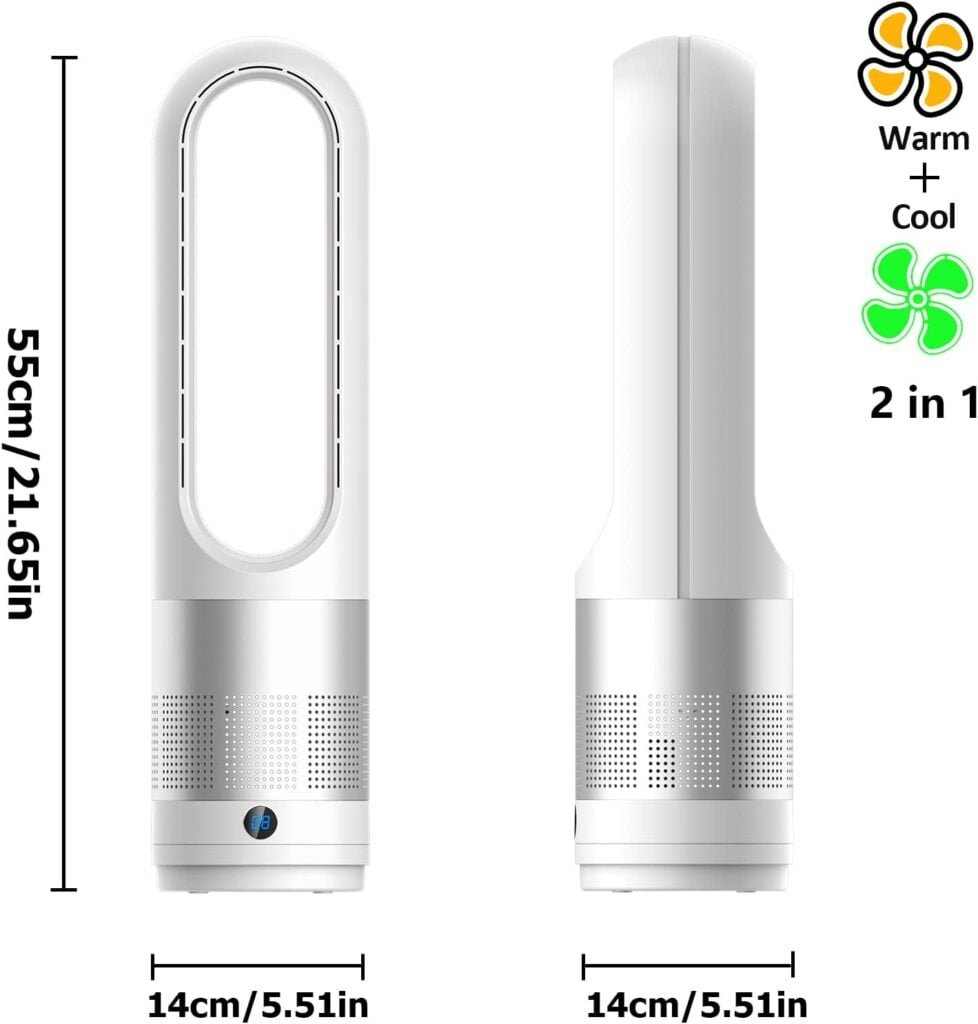 Bladeless Tower Fan, 1400W Space Heater  40W Cooler Fan Combo with Remote, 80°Oscillation, 8 Speeds and 3 Heating Modes, 9H Timer, LED Display, Fast Safety Heat and Quiet for Bedroom, Kitchen, Office Bladeless Tower Fan, 1400W Space Heater  40W Cooler Fan Combo with Remote, 80°Oscillation, 8 Speeds and 3 Heating Modes, 9H Timer, LED Display, Fast Safety Heat and Quiet for Bedroom, Kitchen, Office