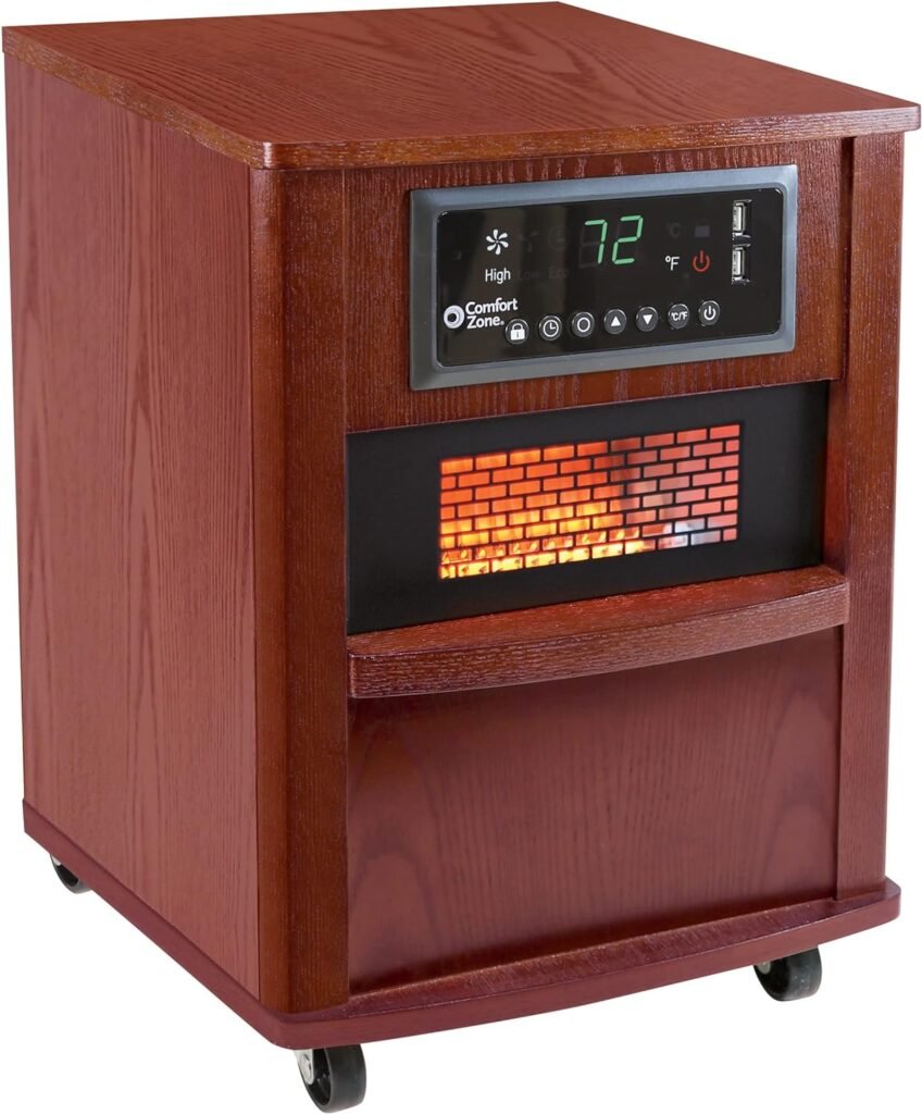 Comfort Zone 20 Electric Premium Infrared Quartz Space Heater w/Built-in USB Charging Ports  Remote, Timer, Tip-Over Switch  Overheat Protection, Ideal for Home, Bedroom,  Office, 1,500W, CZ2062C Comfort Zone 20 Electric Premium Infrared Quartz Space Heater w/Built-in USB Charging Ports  Remote, Timer, Tip-Over Switch  Overheat Protection, Ideal for Home, Bedroom,  Office, 1,500W, CZ2062C