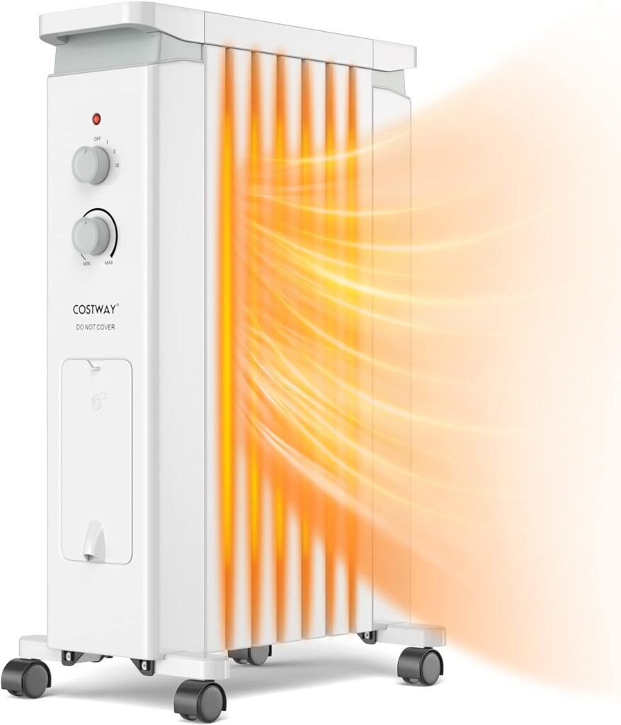 COSTWAY Oil Filled Radiator Heater, 1500W Portable Space Heater with 3 Heat Setting, Built-In Thermostat and Humidification Box, Energy-Saving Quiet Electric Heater for Home Office Indoor (White) COSTWAY Oil Filled Radiator Heater, 1500W Portable Space Heater with 3 Heat Setting, Built-In Thermostat and Humidification Box, Energy-Saving Quiet Electric Heater for Home Office Indoor (White)