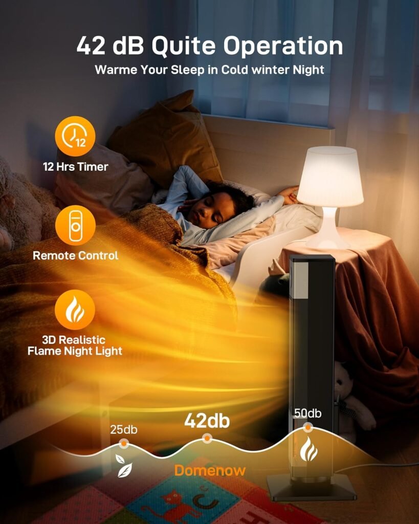 Domenow 31 Space Heaters for Indoor Use, Ceramic Tower Space Heater for Room Heating, Timer and Remote Control, 1500W Fast Heating, 3D Realistic Flame, Digital Display, Overheat Protection Domenow 31 Space Heaters for Indoor Use, Ceramic Tower Space Heater for Room Heating, Timer and Remote Control, 1500W Fast Heating, 3D Realistic Flame, Digital Display, Overheat Protection
