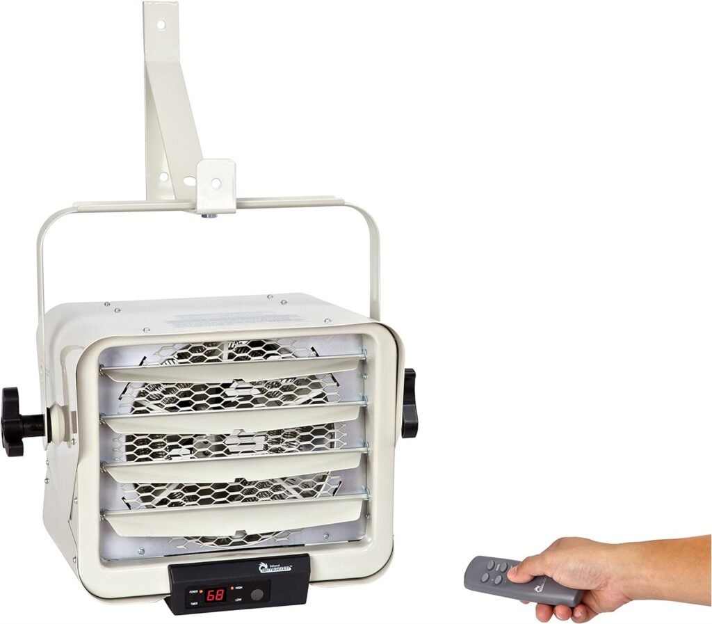 Dr. Infrared Heater DR-975 7500-Watt 240-Volt Hardwired Shop Garage Electric Heater, Wall/Ceiling Mounted with Remote Controlled Thermostat Gray