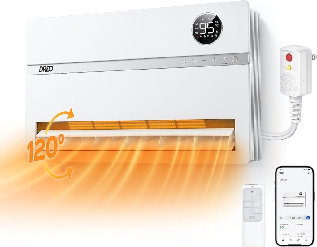 Dreo Wall Heater for Bathroom, Smart Space Heaters with ALCI Plug, 1500W, 120° Vertical Oscillation, Adjustable Thermostat, 24H Timer, Easy Installation Electric Heater for Indoor use, Bedroom, Office Dreo Wall Heater for Bathroom, Smart Space Heaters with ALCI Plug, 1500W, 120° Vertical Oscillation, Adjustable Thermostat, 24H Timer, Easy Installation Electric Heater for Indoor use, Bedroom, Office