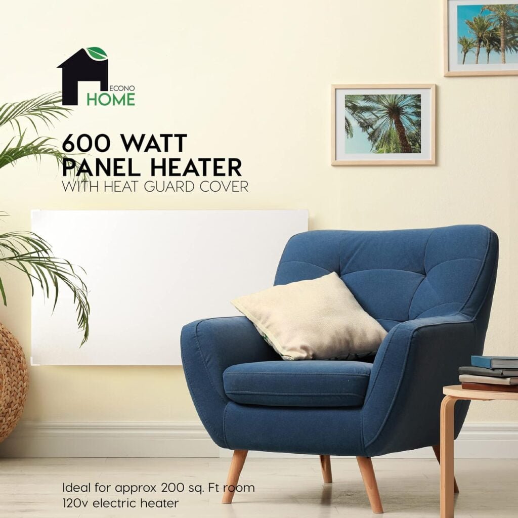 EconoHome Wall Mount Space Heater Panel - with Thermostat - 600 Watt Convection Heater - Ideal for 200 Sq Ft Room - 120V Electric Heater