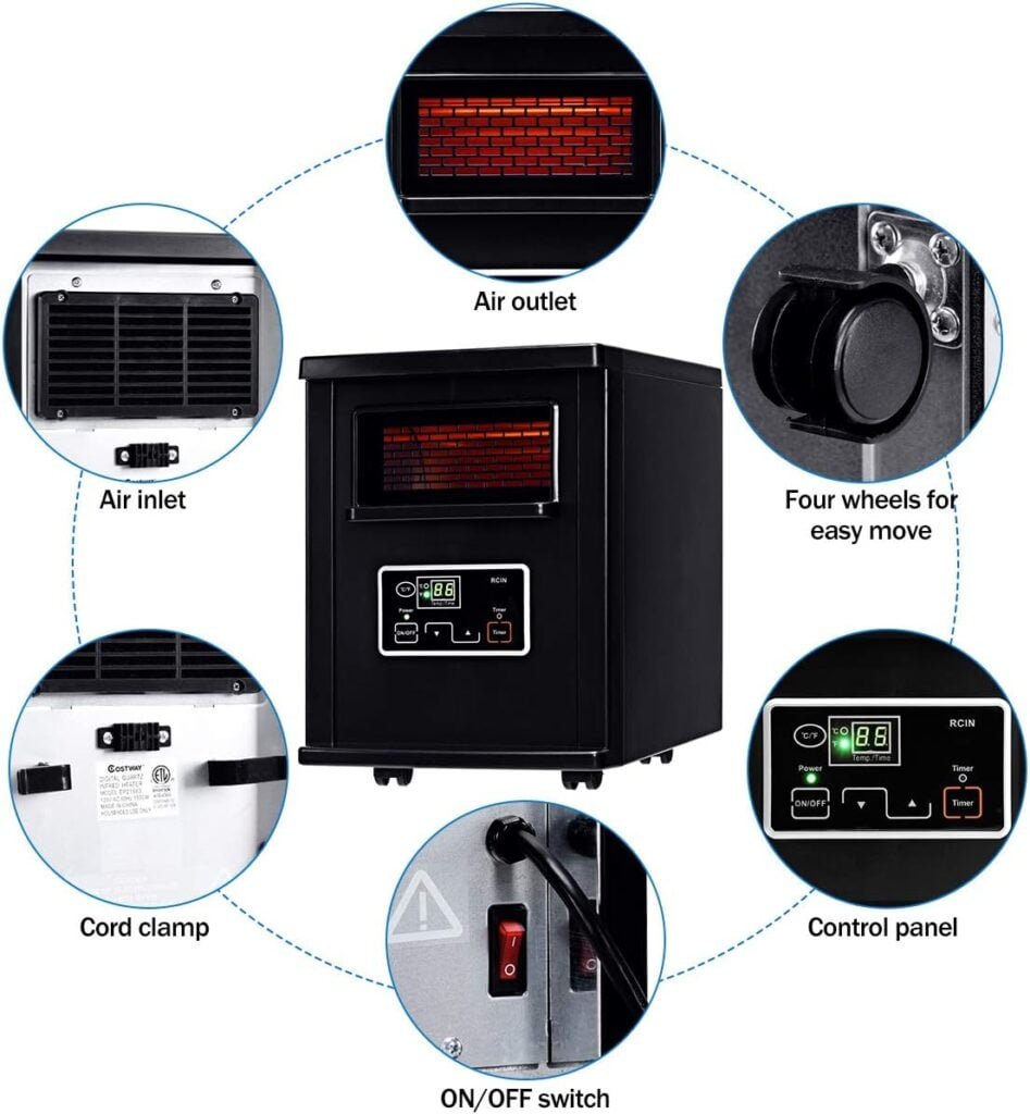 GOFLAME Infrared Electric Space Heater with Remote Control, 1500W Portable Room Heater with Digital Thermostat and Timer, Overheated Protection GOFLAME Infrared Electric Space Heater with Remote Control, 1500W Portable Room Heater with Digital Thermostat and Timer, Overheated Protection