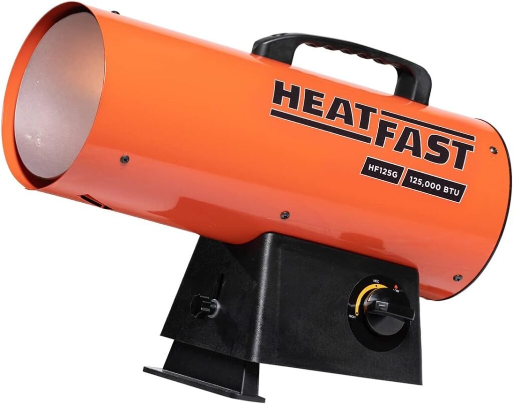 HeatFast HF125G Portable Home, Jobsite, Construction Site Forced Air Liquid Propane Salamander Torpedo Space Heater with Variable Temperature Control, 125,000 BTU, orange, Medium