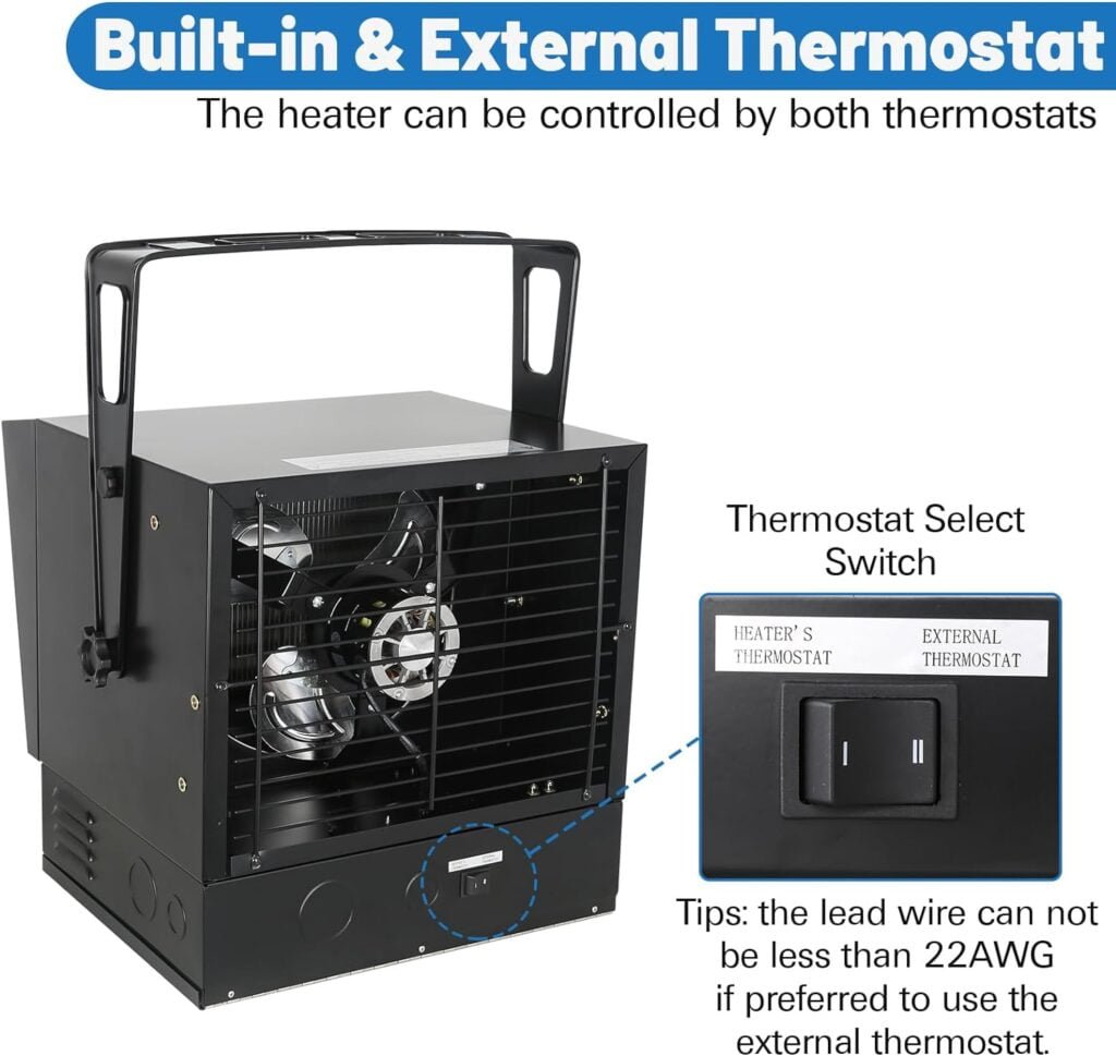 Hykolity Electric Garage Heater, 5000W Fan-Forced Ceiling Mount Heater, 240V Hardwired Heater with Built-in Thermostat, Industrial Heater for Garage, Workshop (Power Cord not Included) Hykolity Electric Garage Heater, 5000W Fan-Forced Ceiling Mount Heater, 240V Hardwired Heater with Built-in Thermostat, Industrial Heater for Garage, Workshop (Power Cord not Included)