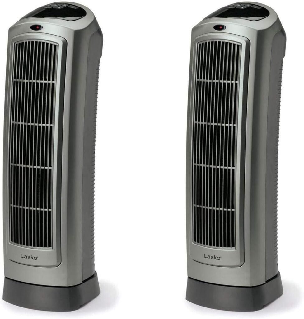 Lasko 1500W Portable Oscillating Ceramic Heater Tower w/Digital Display, 2 Pack