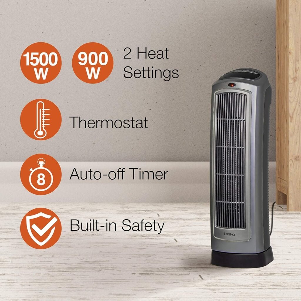 Lasko 5309 Electronic Oscillating Tower Heater, Digital Controls 755320 Ceramic Space Heater 8.5 L x 7.25 W x 23 H inches Lasko 5309 Electronic Oscillating Tower Heater, Digital Controls 755320 Ceramic Space Heater 8.5 L x 7.25 W x 23 H inches