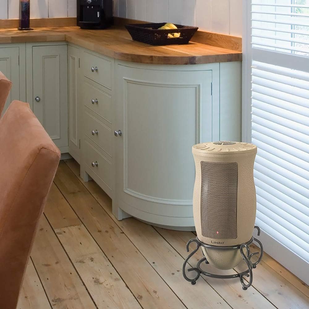 Lasko 6435 Designer Series 1500 Watt Decorative Base Oscillating Ceramic Space Heater with 3 Heat Settings and Built In Safety Features, Tan (2 Pack)