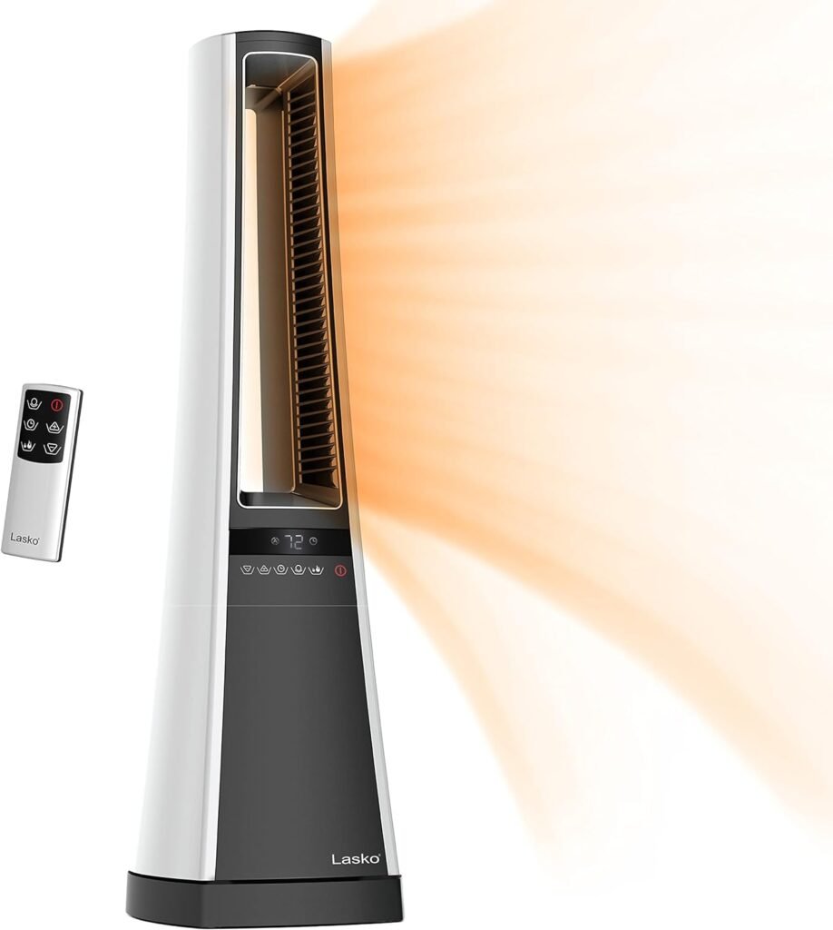 Lasko Oscillating Bladeless Ceramic Tower Space Heater for Home with Enhanced Safety, Adjustable Thermostat, Filter, Timer and Remote Control, 27 Inches, Silver, 1500W, AW300 Lasko Oscillating Bladeless Ceramic Tower Space Heater for Home with Enhanced Safety, Adjustable Thermostat, Filter, Timer and Remote Control, 27 Inches, Silver, 1500W, AW300