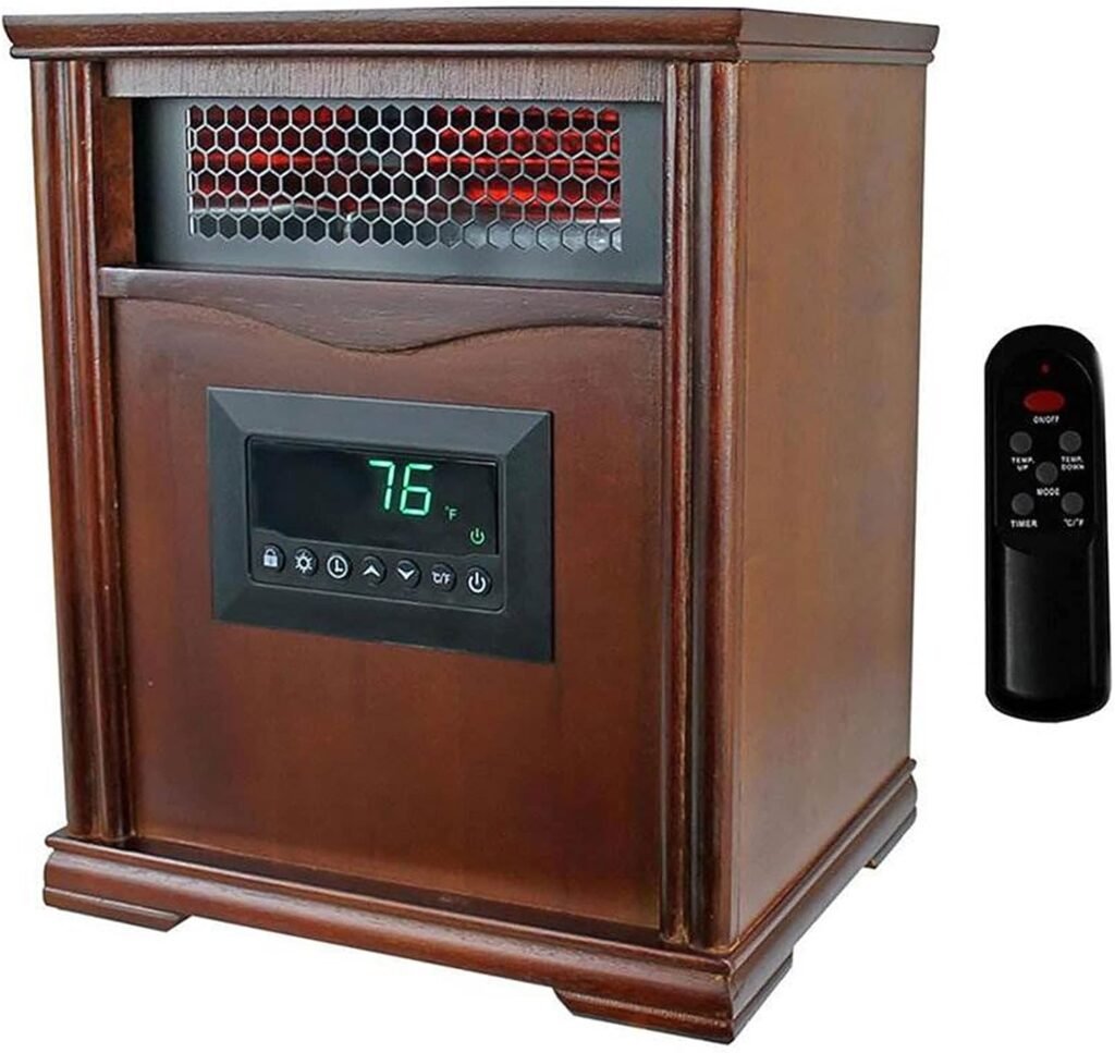 Lifesmart LifePro 1500W Portable Electric Infrared Quartz Space Heater for Indoor Use with 4 Heating Elements and Remote Control, Brown Oak Wood Lifesmart LifePro 1500W Portable Electric Infrared Quartz Space Heater for Indoor Use with 4 Heating Elements and Remote Control, Brown Oak Wood