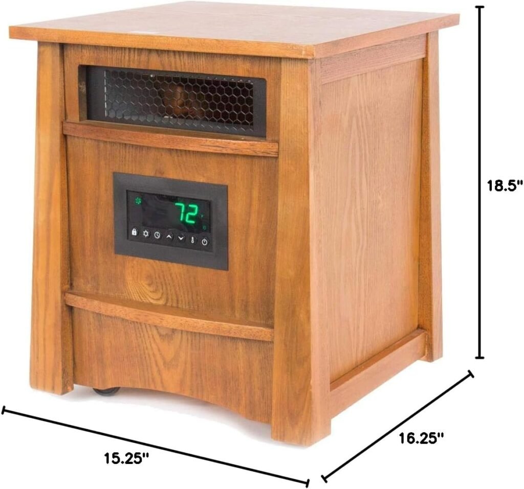 LifeSmart LifePro Ultimate 1500 Watts Electric Infrared Quartz Space Heater with Remote and 8 Heating Elements for Indoor Use, Brown Oak Wood