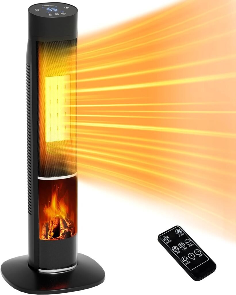 Mountman 32 Space Heater with Remote, 1500W Electric Space Heaters for Indoor Use, ECO, 24H Timer, 3Modes, 3D Flame, Tower Heater Mountman 32 Space Heater with Remote, 1500W Electric Space Heaters for Indoor Use, ECO, 24H Timer, 3Modes, 3D Flame, Tower Heater