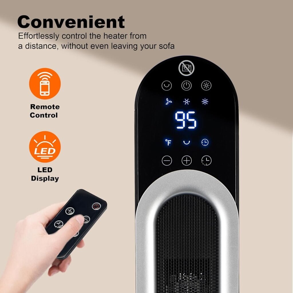 Mountman 32 Space Heater with Remote, 1500W Electric Space Heaters for Indoor Use, ECO, 24H Timer, 3Modes, 3D Flame, Tower Heater Mountman 32 Space Heater with Remote, 1500W Electric Space Heaters for Indoor Use, ECO, 24H Timer, 3Modes, 3D Flame, Tower Heater